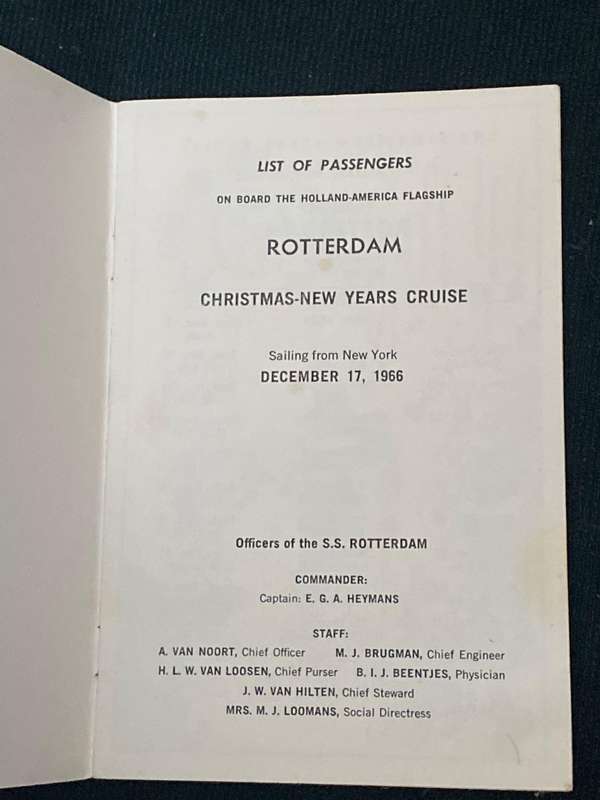 VINTAGE HOLLAND-AMERICA LINE LIST OF CRUISE MEMBERS