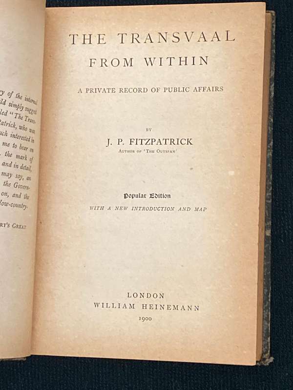 THE TRANSVAAL FROM WITHIN BY J.P. FITZPATRICK 1900