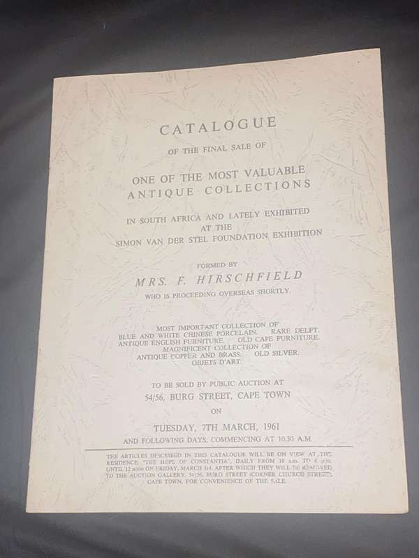 CATALOGUE OF THE FINAL SALE OF THE MOST VALUABLE ANTIQUE COLLECTIONS 1961