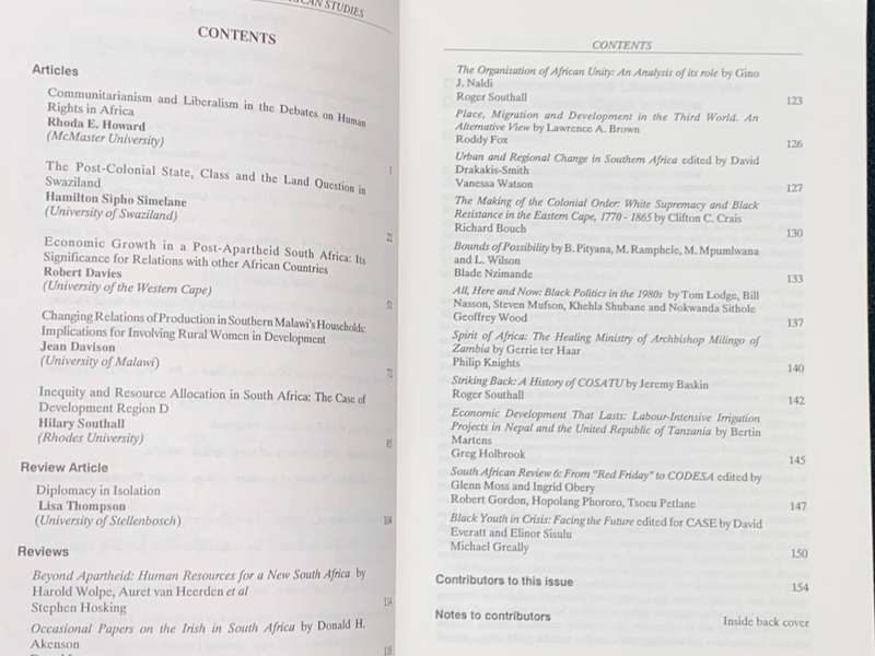 JOURNAL OF CONTEMPORARY AFRICAN STUDIES VOLUME 11 NO.1 1992