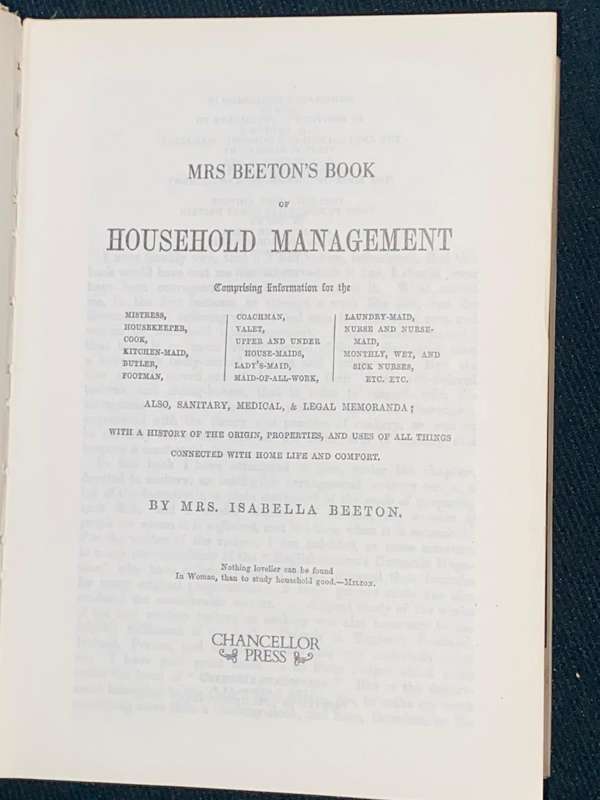 MRS BEETON'S BOOK OF HOUSEHOLD MANAGEMENT A SPECIALLY ENLARGED FIRST EDITION FACSIMILE