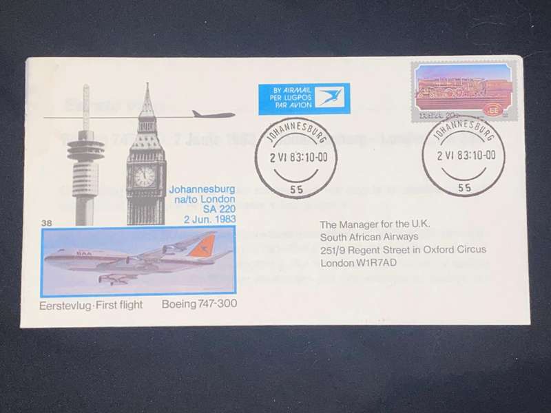 1983 JHB TO LONDON FIRST FLIGHT BOEING 747-300 FDC