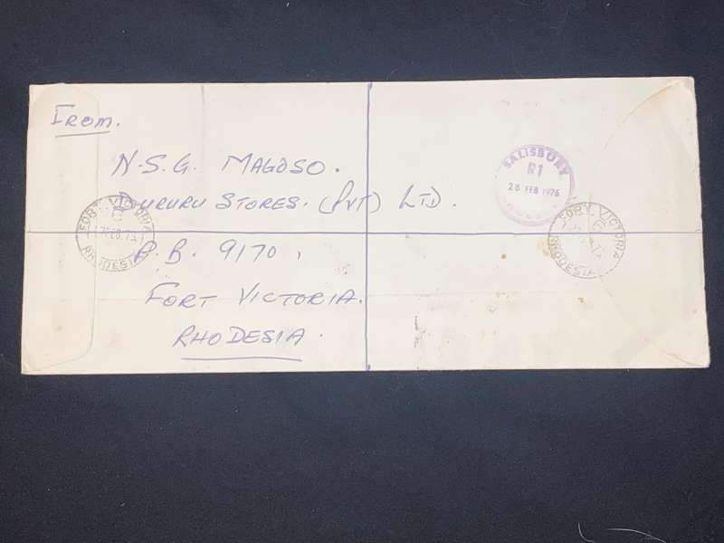1975 RHODESIA TO CAPE TOWN USED COVER