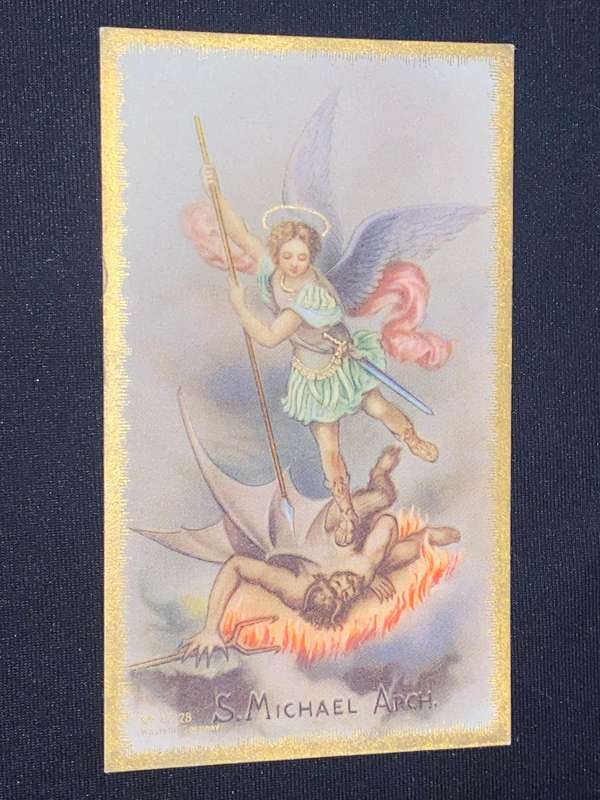 OLD CATHOLIC RELIGIOUS CARD SAINT MICHAEL ARCH ANGEL