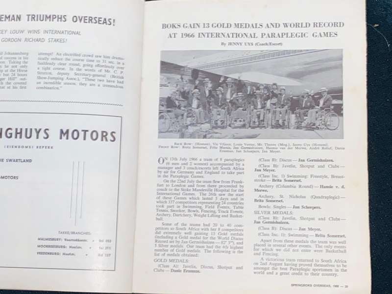 SPRINGBOKS OVERSEAS 1966