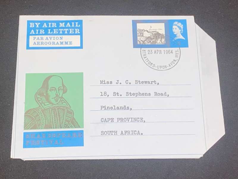 1964 GREAT BRITAIN SHAKESPEARE FESTIVAL AIR MAIL LETTER