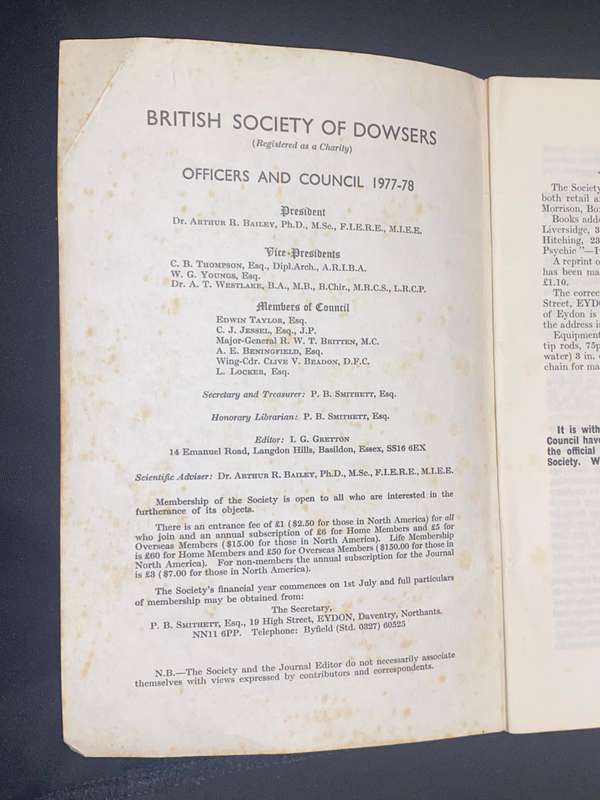 JOURNAL OF THE BRITISH SOCIETY OF DOWSERS #178 DECEMBER 1977