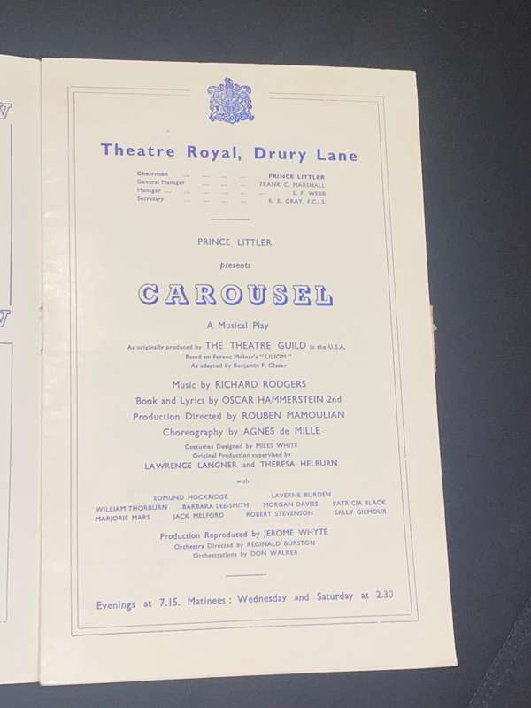 THEATRE ROYAL DRURY LANE - CAROUSEL SOUVENIR PROGRAMME 1950