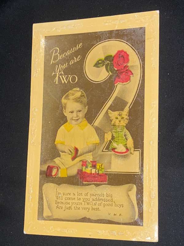 VINTAGE BECAUSE YOU ARE TWO POST CARD