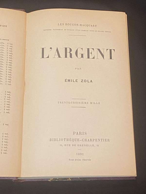 L'ARGENT PAR EMILE ZOLA 1891