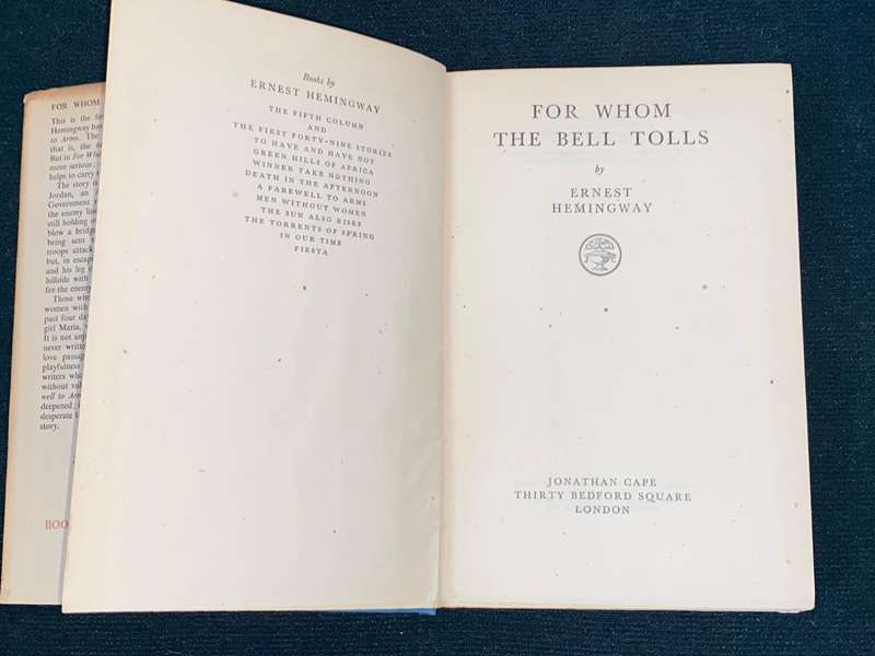 FOR WHOM THE BELL TOLLS BY ERNEST HEMINGWAY 1941 4TTH IMPRESSION