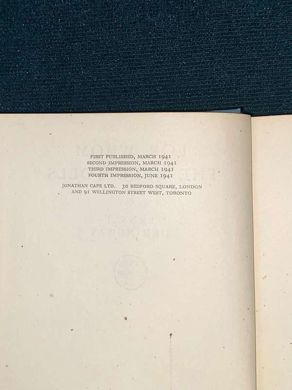 FOR WHOM THE BELL TOLLS BY ERNEST HEMINGWAY 1941 4TTH IMPRESSION