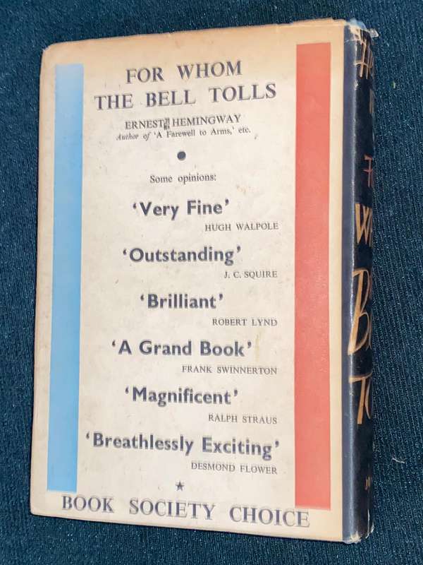 FOR WHOM THE BELL TOLLS BY ERNEST HEMINGWAY 1941 4TTH IMPRESSION