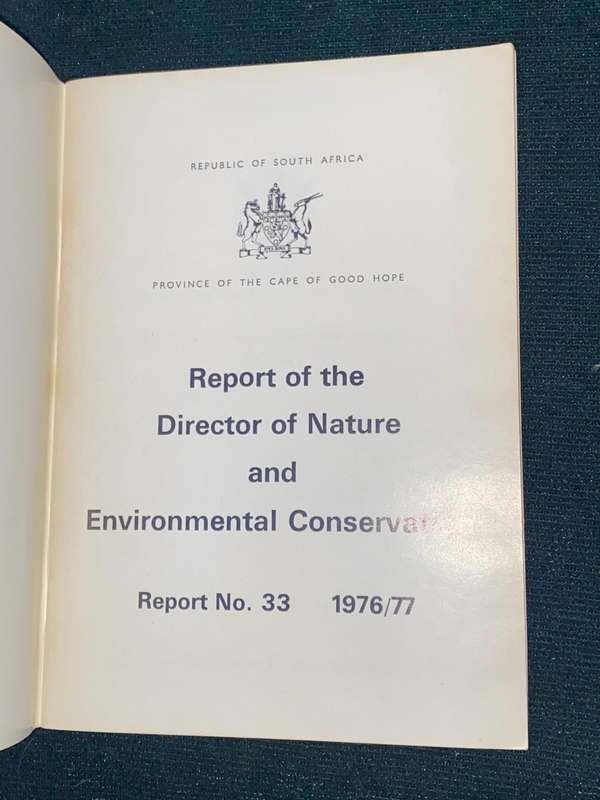 CAPE DEPARTMENT OF NATURE CONSERVATION & MUSEUM SERVICES REPORT NO. 33 1976-1977