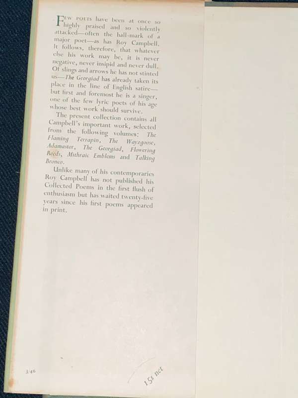 COLLECTED POEMS BY ROY CAMPBELL 1955
