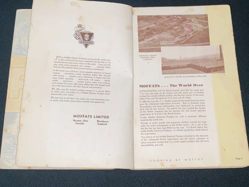 VINTAGE MOFFATS COOK BOOK