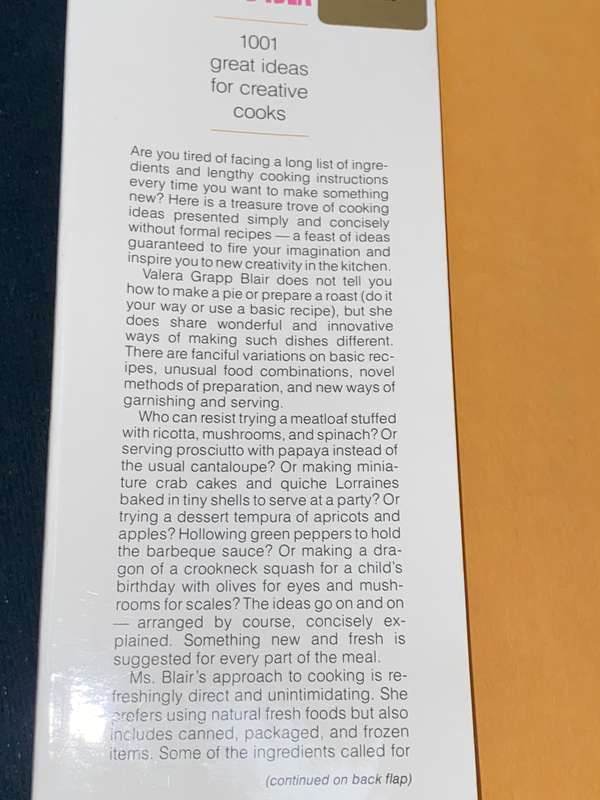 THE COOK'S IDEA BOOK 1001 GREAT IDEAS FOR CREATIVE COOKS BY VALERA GRAPP BLAIR