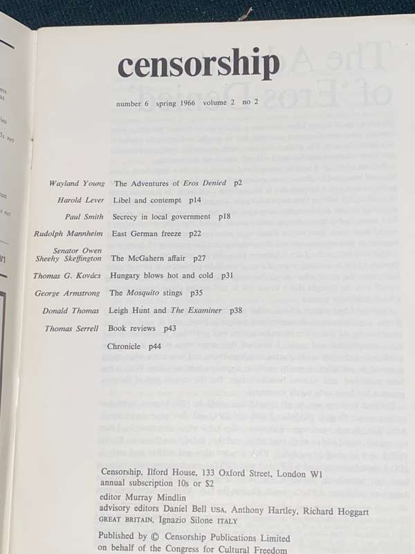 CENSORSHIP A QUARTERLY REPORT ON CENSORSHIP OF IDEAS AND THE ARTS SPRING 1966 #6