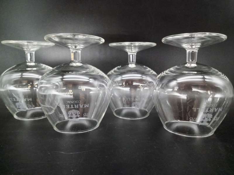 Vintage Martell Cognac Glasses, (Set of 4) 9cm x 8cm x 5cm, base is 6cm wide
