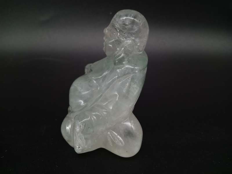 Antique! Small Laughing Buddha, carved In Natural Clear Quartz Stone.