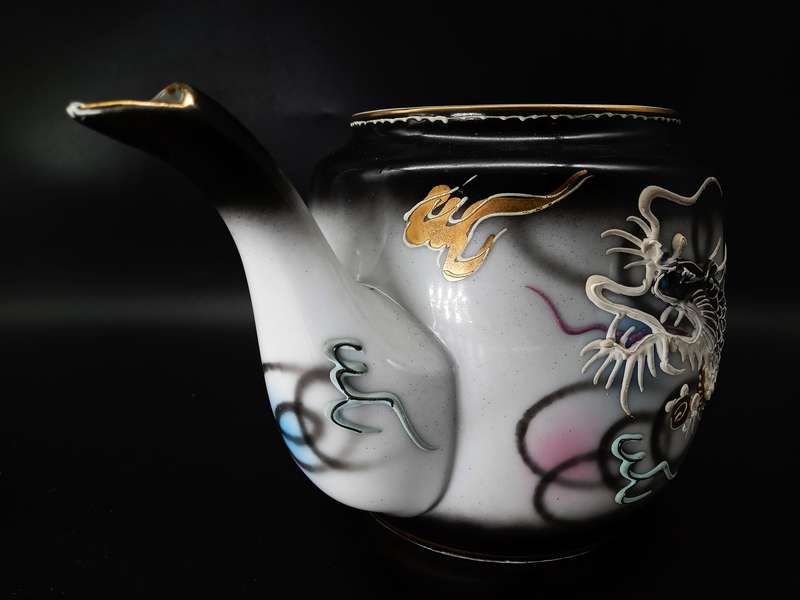 Vintage! DragonWare Kutani Moriage Geisha Lithophane Demitasse Tea Set