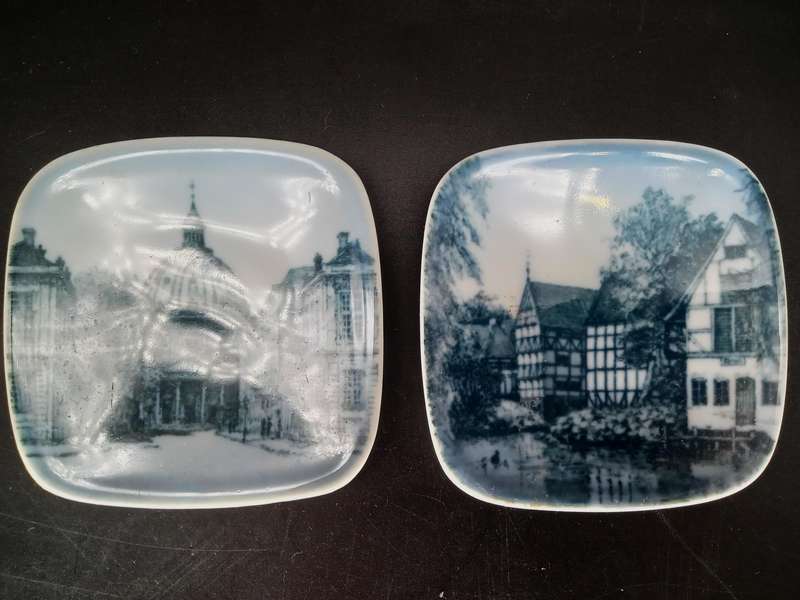 Vintage! Denmark - Bing and Grondahl - Mini Square Collector Plates - Set of 2
