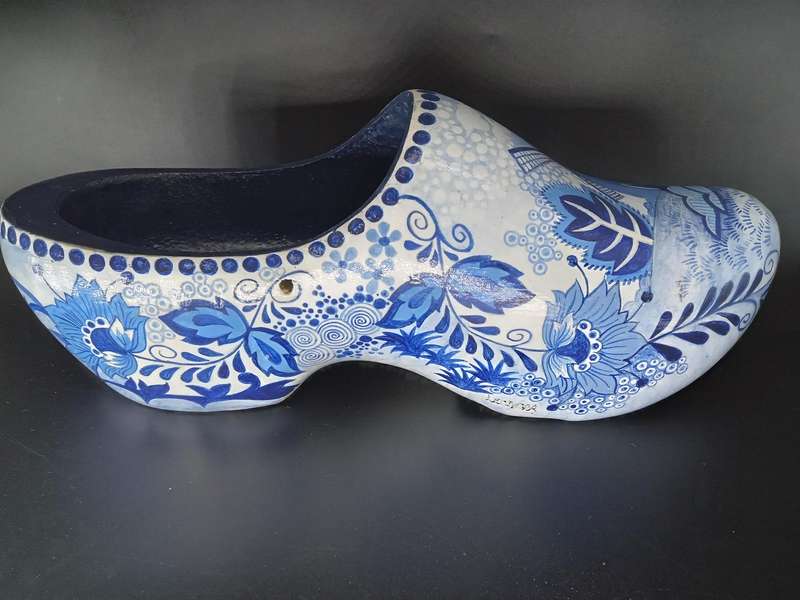Vintage! Holland - Delft Design - Large Handmade Traditional Wooden Dutch Clog