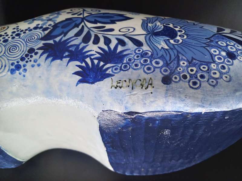 Vintage! Holland - Delft Design - Large Handmade Traditional Wooden Dutch Clog