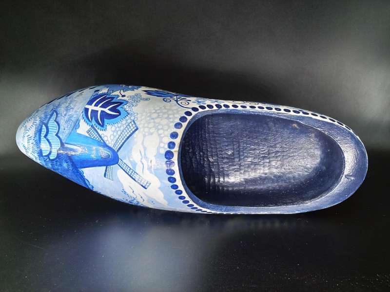 Vintage! Holland - Delft Design - Large Handmade Traditional Wooden Dutch Clog