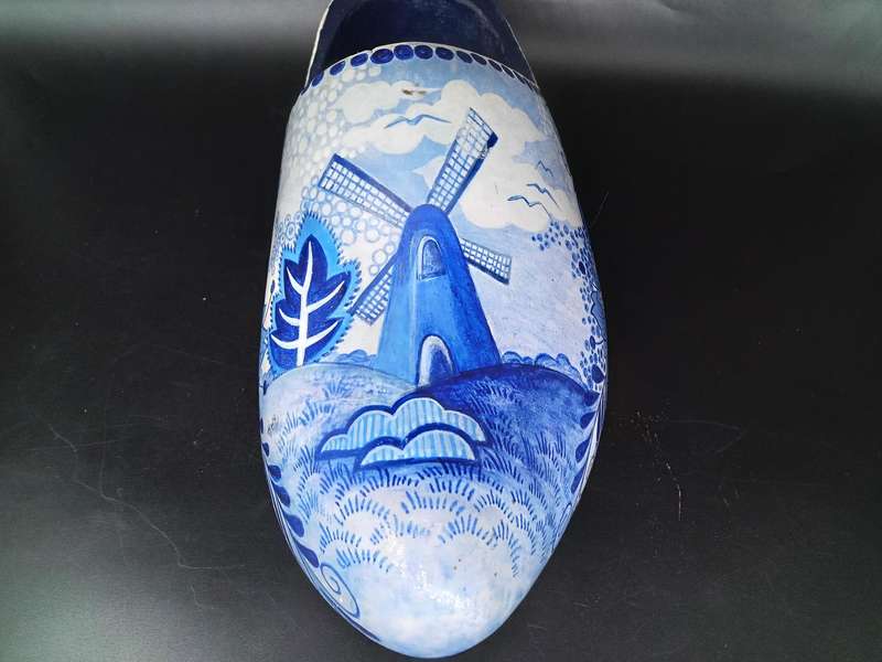 Vintage! Holland - Delft Design - Large Handmade Traditional Wooden Dutch Clog