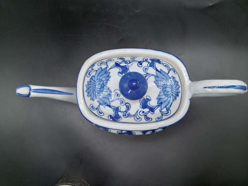 Vintage! Chinoiserie - Rectangular Teapot - Hand Painted Blue Onion Design