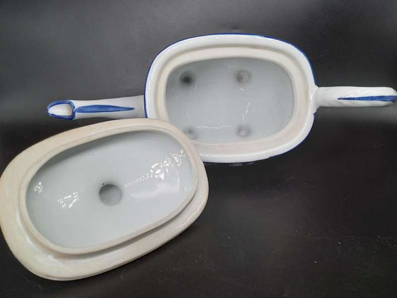 Vintage! Chinoiserie - Rectangular Teapot - Hand Painted Blue Onion Design