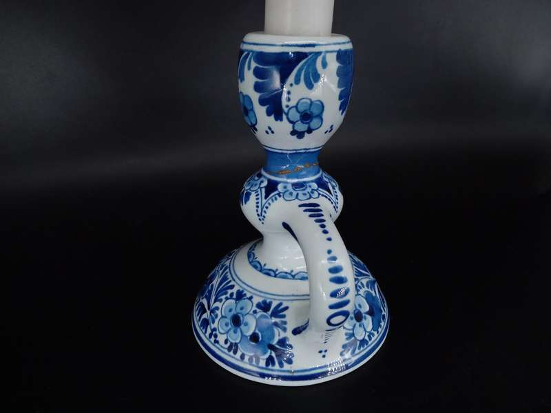 Vintage! Holland - Royal Delft - De Porceleyne Fles -  Candle Holder, Chamberstick (repaired)