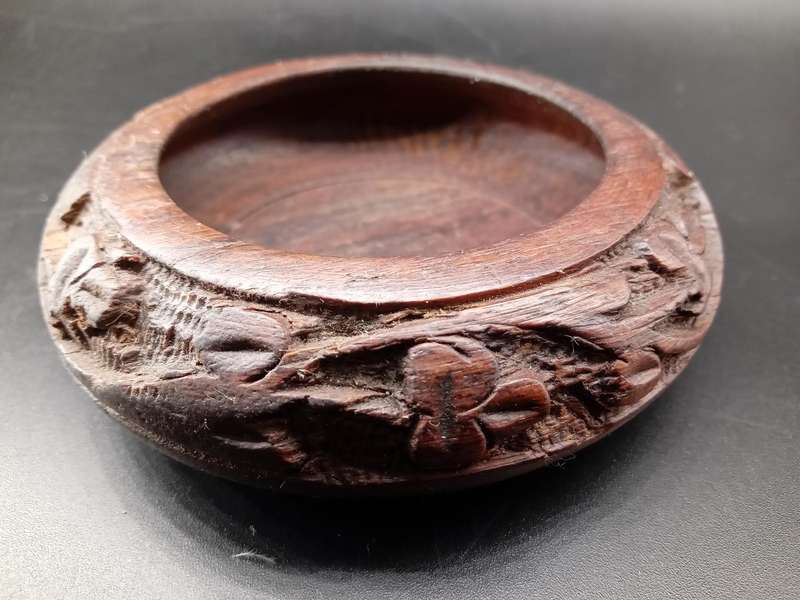 Vintage! Indian - Hand Carved - Wooden - Floral design - Small - Trinket Bowl