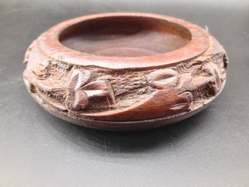 Vintage! Indian - Hand Carved - Wooden - Floral design - Small - Trinket Bowl
