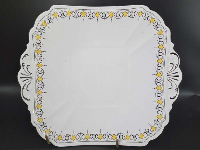 Vintage! England - Shelley - Art Deco - Cake Plate - Queen Anne Shape - Yellow Tulips
