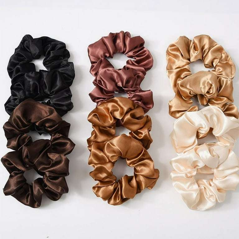 12 Pcs Neutral Scrunchies for Women, Premium Satin Softer than Silk, Solid Elastic Bands