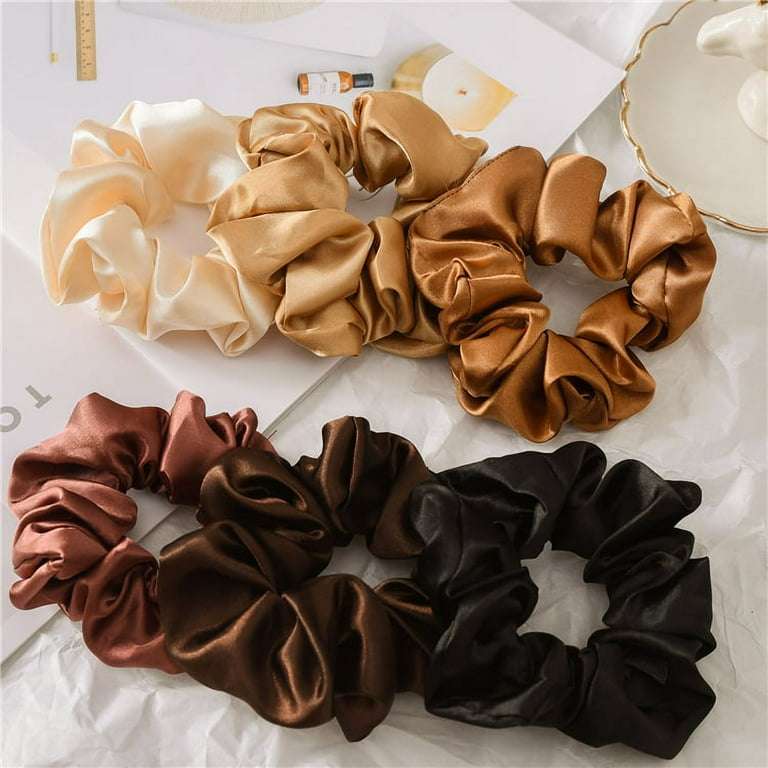 12 Pcs Neutral Scrunchies for Women, Premium Satin Softer than Silk, Solid Elastic Bands