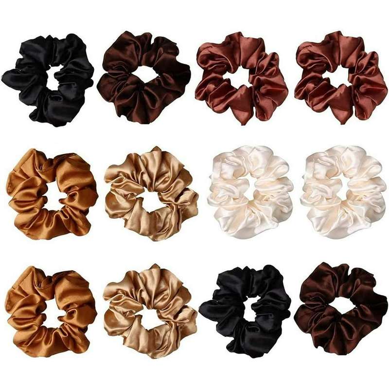 12 Pcs Neutral Scrunchies for Women, Premium Satin Softer than Silk, Solid Elastic Bands