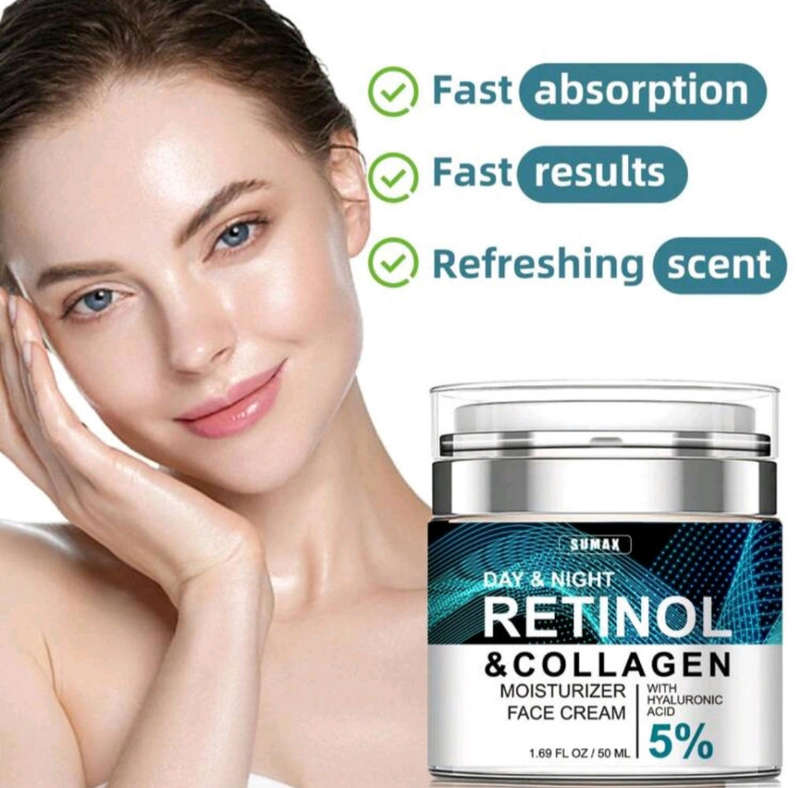 Retinol Collagen Cream for Face  Anti-Aging Night Moisturiser with 5% Hyaluronic Acid