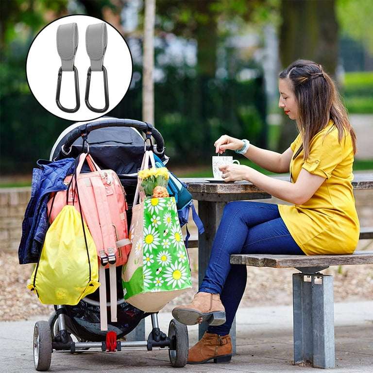 2PCS Stroller Hooks for Hanging, Leather Stroller Clip Straps, Baby Stroller Hooks for Diaper Bags