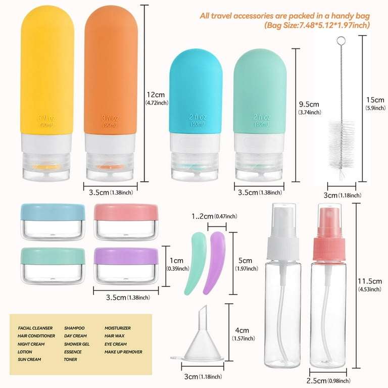 16 Pack Travel Bottles Set -Approved Leak Proof Silicone Squeezable Containers for Toiletries, Condi