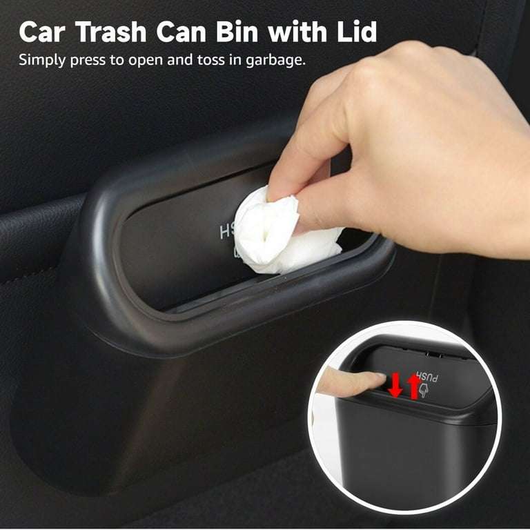 Car Trash Can Bin with Lid, Vehicle Trash Can with Trash Bags, Waterproof Mini Garbage Organizer,