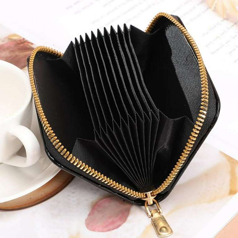 Women PU Leather Crocodile Wallet Business Zipper Holder Handbag (Black)