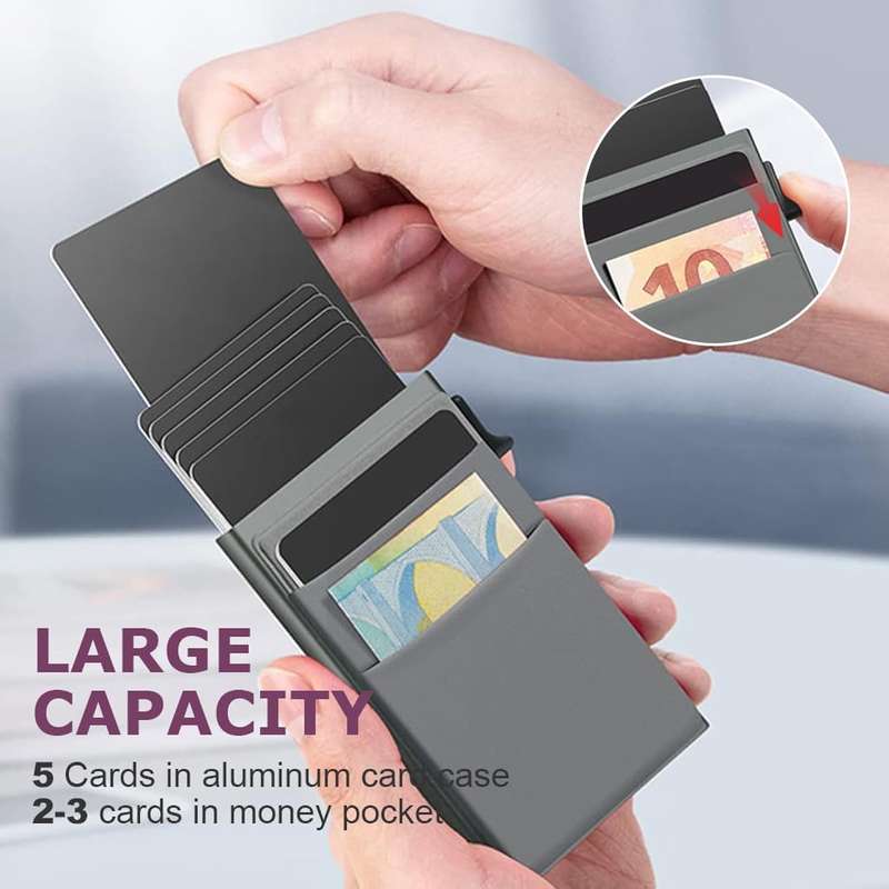 Pop-up Card Holder for Men Multi Card Slots Design Push Up Slim Wallet with Cash Pouch RFID-Blocking