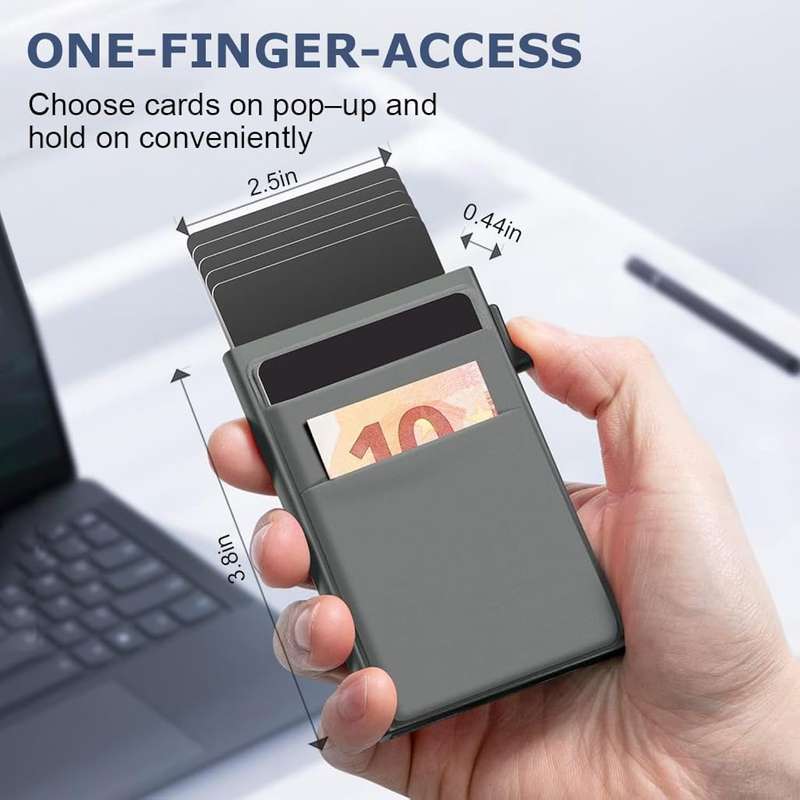 Pop-up Card Holder for Men Multi Card Slots Design Push Up Slim Wallet with Cash Pouch RFID-Blocking