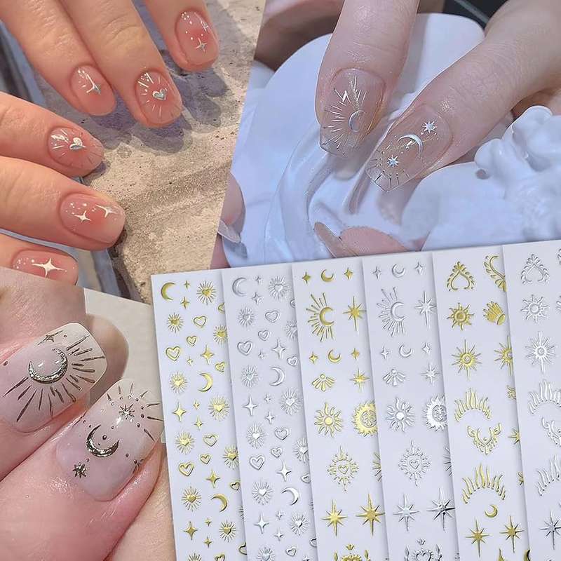 6 Sheets Bohemian Theme Nail Art Stickers  DIY Star, Moon, Heart & Pattern Designs
