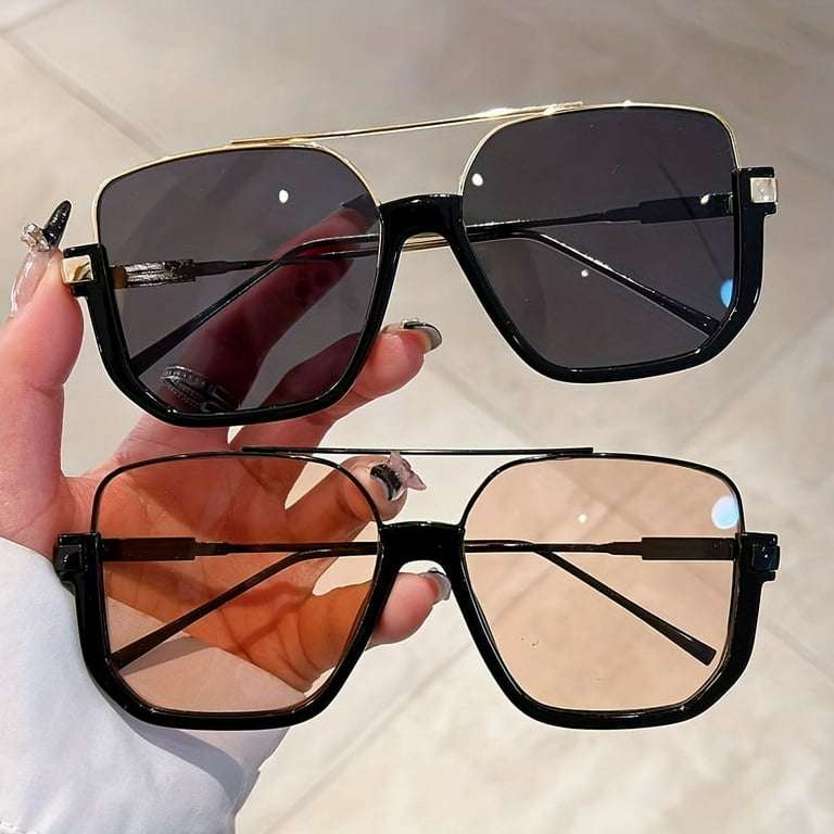 Double Bridge Square Sunglasses For Women Men Metal Frame Outdoor Sun Shades For Driving