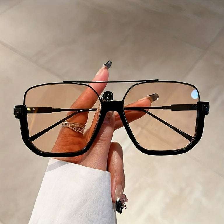 Double Bridge Square Sunglasses For Women Men Metal Frame Outdoor Sun Shades For Driving