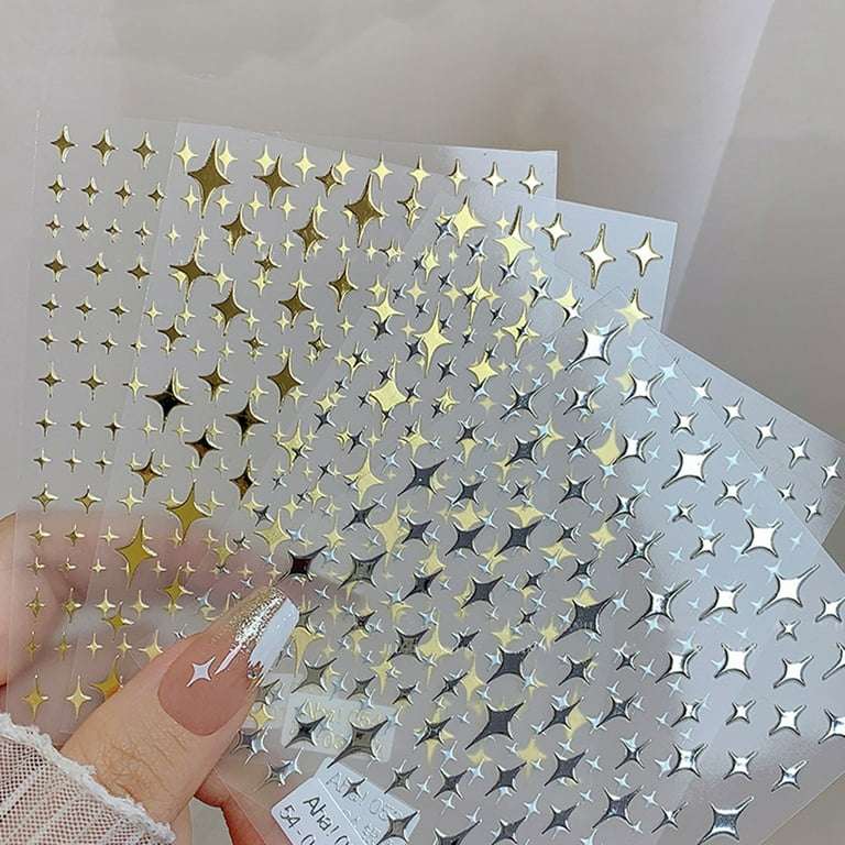 4pcs Shiny Star Nail Art Stickers 3D Ultra-thin Star Decals DIY Manicure Nail Adhesive Decoration